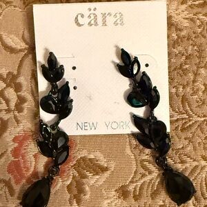 CARA New York Black Crystal Leaf Drop Earrings